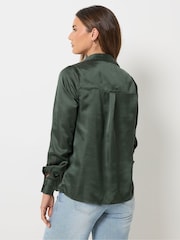 Long Tall Sally Green Satin Button Through Shirt - Image 4 of 7