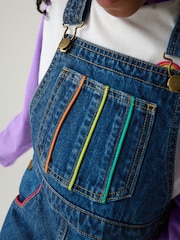 Little Bird by Jools Oliver Blue Washed Denim Rainbow Embroidered Pinafore 100% Cotton Dress - Image 4 of 9