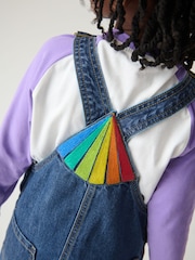 Little Bird by Jools Oliver Blue Washed Denim Rainbow Embroidered Pinafore 100% Cotton Dress - Image 5 of 9