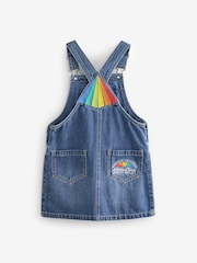 Little Bird by Jools Oliver Blue Washed Denim Rainbow Embroidered Pinafore 100% Cotton Dress - Image 8 of 9