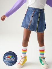 Little Bird by Jools Oliver Washed Denim Rainbow Embroidered 100% Cotton Skort - Imagen 1 de 8