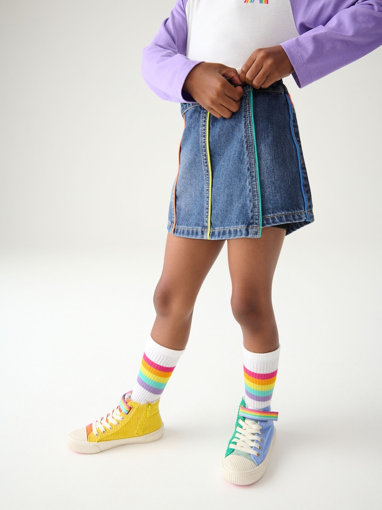 Little Bird by Jools Oliver Washed Denim Rainbow Embroidered 100% Cotton Skort - Imagen 2 de 8