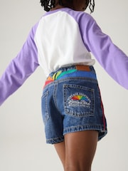 Little Bird by Jools Oliver Washed Denim Rainbow Embroidered 100% Cotton Skort - Imagen 3 de 8