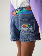 Little Bird by Jools Oliver Washed Denim Rainbow Embroidered 100% Cotton Skort - Imagen 4 de 8