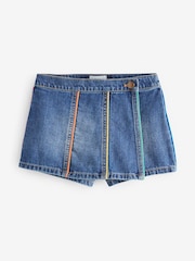 Little Bird by Jools Oliver Washed Denim Rainbow Embroidered 100% Cotton Skort - Imagen 5 de 8