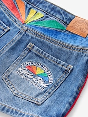Little Bird by Jools Oliver Washed Denim Rainbow Embroidered 100% Cotton Skort - Imagen 7 de 8