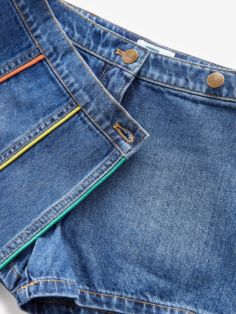 Little Bird by Jools Oliver Washed Denim Rainbow Embroidered 100% Cotton Skort - Imagen 8 de 8