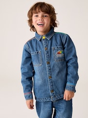 Little Bird by Jools Oliver Blue Borg Lined Washed Denim Rainbow Embroidered Shacket - Image 1 of 14