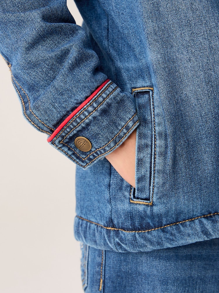 Little Bird by Jools Oliver Blue Borg Lined Washed Denim Rainbow Embroidered Shacket - Image 10 of 14