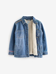 Little Bird by Jools Oliver Blue Borg Lined Washed Denim Rainbow Embroidered Shacket - Image 12 of 14