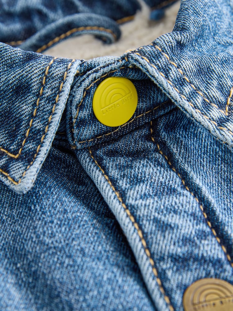 Little Bird by Jools Oliver Blue Borg Lined Washed Denim Rainbow Embroidered Shacket - Image 13 of 14
