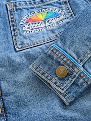 Little Bird by Jools Oliver Blue Borg Lined Washed Denim Rainbow Embroidered Shacket - Image 14 of 14