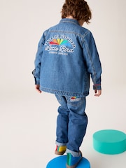 Little Bird by Jools Oliver Blue Borg Lined Washed Denim Rainbow Embroidered Shacket - Image 3 of 14