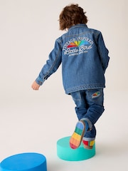 Little Bird by Jools Oliver Blue Borg Lined Washed Denim Rainbow Embroidered Shacket - Image 4 of 14