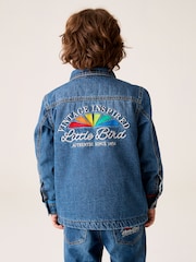 Little Bird by Jools Oliver Blue Borg Lined Washed Denim Rainbow Embroidered Shacket - Image 5 of 14