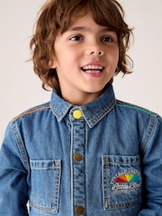 Little Bird by Jools Oliver Blue Borg Lined Washed Denim Rainbow Embroidered Shacket - Image 7 of 14
