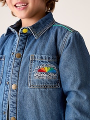 Little Bird by Jools Oliver Blue Borg Lined Washed Denim Rainbow Embroidered Shacket - Image 8 of 14