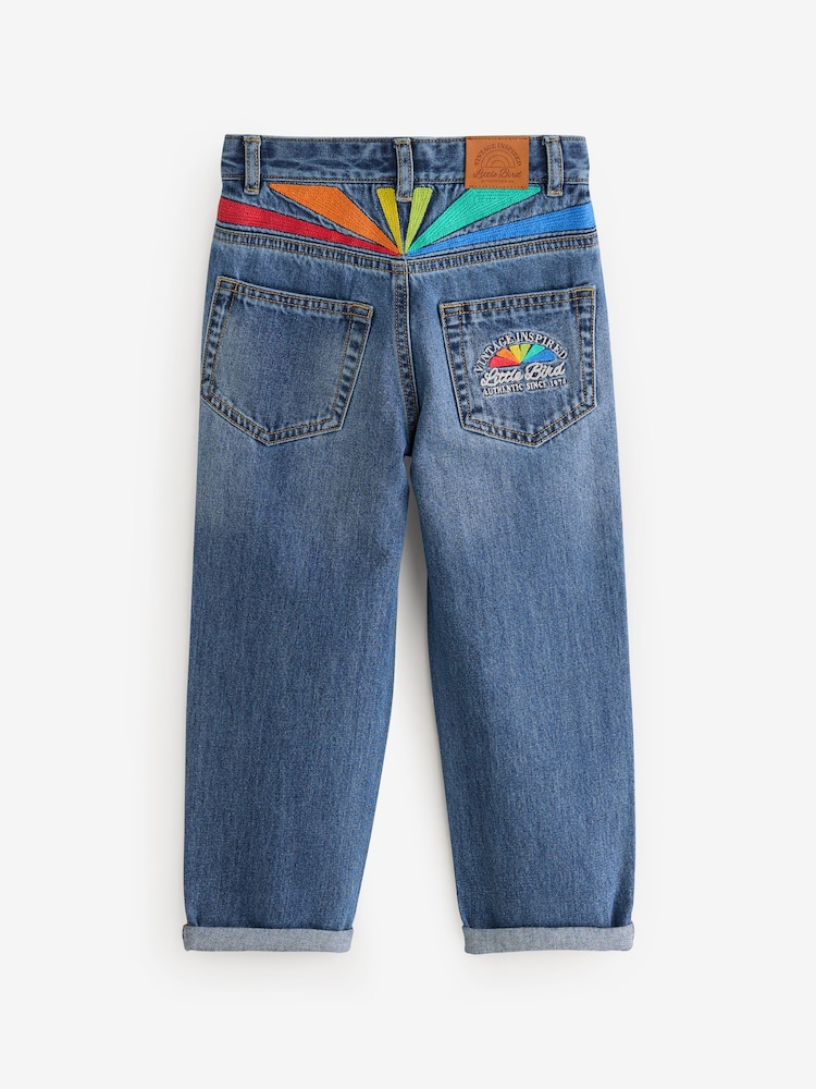 Little Bird by Jools Oliver Blue Washed Denim Rainbow Embroidered 100% Cotton Jeans - Image 2 of 9