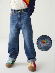Little Bird by Jools Oliver Blue Washed Denim Rainbow Embroidered 100% Cotton Jeans - Image 5 of 9