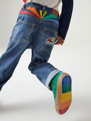 Little Bird by Jools Oliver Blue Washed Denim Rainbow Embroidered 100% Cotton Jeans - Image 7 of 9
