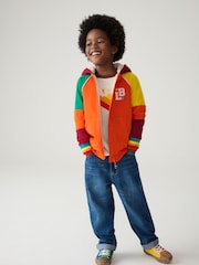 Little Bird by Jools Oliver Orange/Red Colourblock Borg Fleece Zip Up Hoodie - Image 2 of 8