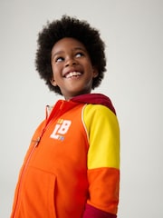 Little Bird by Jools Oliver Orange/Red Colourblock Borg Fleece Zip Up Hoodie - Image 3 of 8