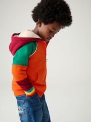 Little Bird by Jools Oliver Orange/Red Colourblock Borg Fleece Zip Up Hoodie - Image 4 of 8