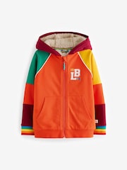 Little Bird by Jools Oliver Orange/Red Colourblock Borg Fleece Zip Up Hoodie - Image 5 of 8
