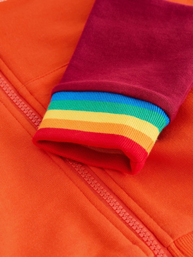 Little Bird by Jools Oliver Orange/Red Colourblock Borg Fleece Zip Up Hoodie - Image 8 of 8