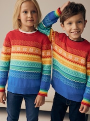 Little Bird by Jools Oliver Multi Childrens 100% Cotton Christmas Fairisle Pattern Knitted Jumper - Image 1 of 9