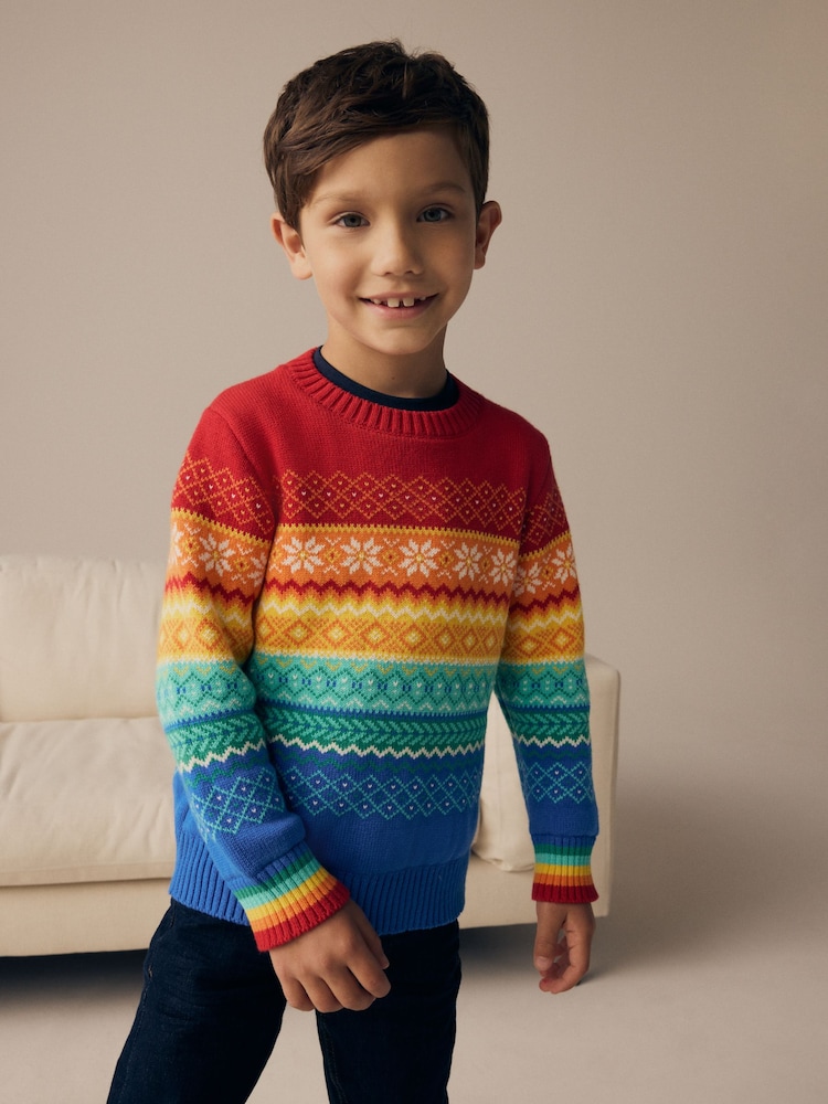 Little Bird by Jools Oliver Multi Childrens 100% Cotton Christmas Fairisle Pattern Knitted Jumper - Image 2 of 9