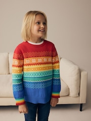 Little Bird by Jools Oliver Multi Childrens 100% Cotton Christmas Fairisle Pattern Knitted Jumper - Image 3 of 9