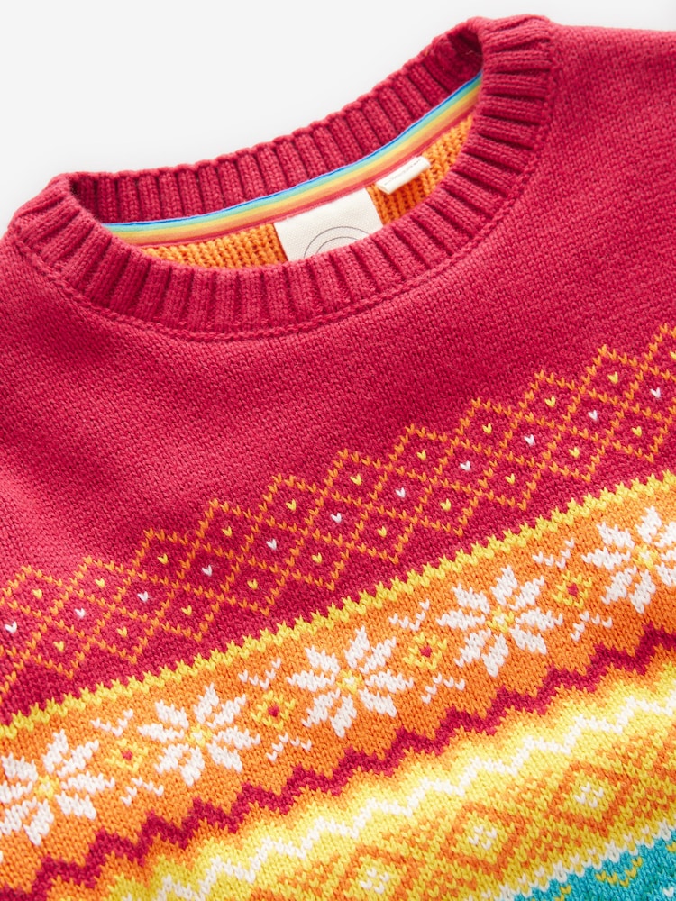 Little Bird by Jools Oliver Multi Childrens 100% Cotton Christmas Fairisle Pattern Knitted Jumper - Image 9 of 9