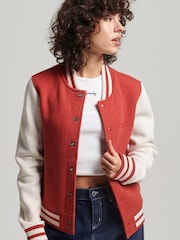 Superdry Red Vintage Logo Jersey Bomber Jacket - Image 1 of 3