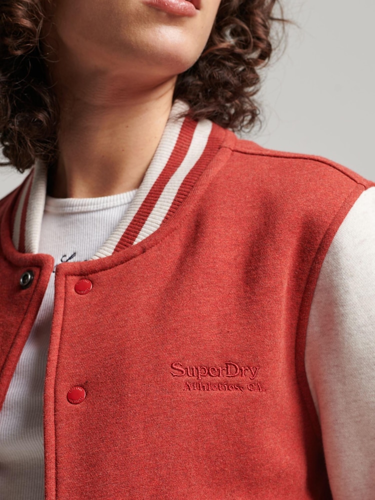 Superdry Red Vintage Logo Jersey Bomber Jacket - Image 3 of 3