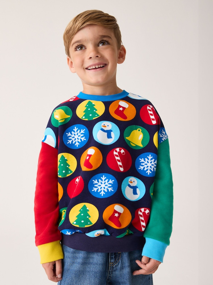 Little Bird by Jools Oliver Multi Christmas Festive 100% Cotton Sweatshirt - Image 1 of 7