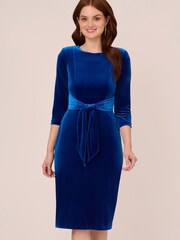 Adrianna Papell Blue Velvet Tie Front Dress - Image 1 of 8