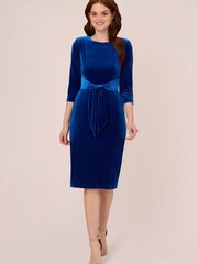 Adrianna Papell Blue Velvet Tie Front Dress - Image 3 of 8
