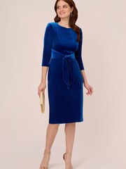 Adrianna Papell Blue Velvet Tie Front Dress - Image 4 of 8