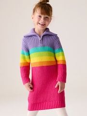 Little Bird by Jools Oliver Striped Knitted Jumper 100% Cotton Dress - Imagen 1 de 17