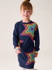 Little Bird by Jools Oliver Navy 100% Cotton Star Knit Dress - Image 1 of 6