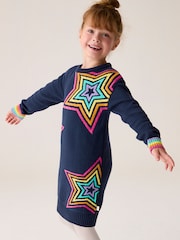 Little Bird by Jools Oliver Navy 100% Cotton Star Knit Dress - Image 2 of 6