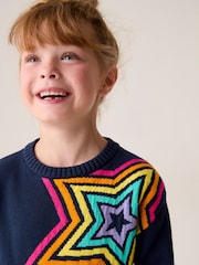 Little Bird by Jools Oliver Navy 100% Cotton Star Knit Dress - Image 3 of 6