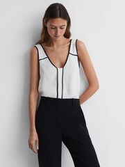 Reiss Ivory/Black Jessy Sleeveless V-Neck Vest - Image 1 of 5