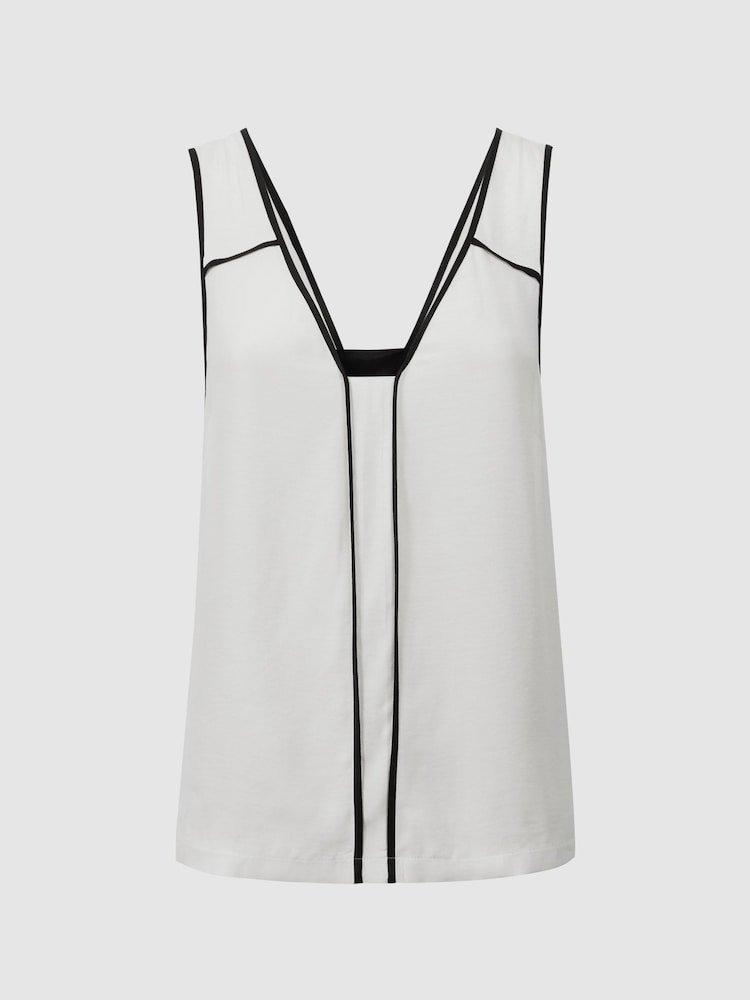 Reiss Ivory/Black Jessy Sleeveless V-Neck Vest - Image 2 of 5