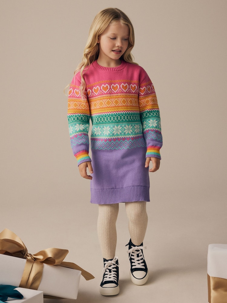 Little Bird by Jools Oliver Multi 100% Cotton Pastel Fairisle Pattern Knitted Jumper Dress - Image 1 of 8