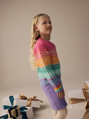 Little Bird by Jools Oliver Multi 100% Cotton Pastel Fairisle Pattern Knitted Jumper Dress - Image 2 of 8
