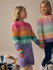 Little Bird by Jools Oliver Multi 100% Cotton Pastel Fairisle Pattern Knitted Jumper Dress - Image 3 of 8