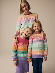 Little Bird by Jools Oliver Multi Pastel 100% Cotton Christmas Fairisle Pattern Knitted Jumper - Image 2 of 8
