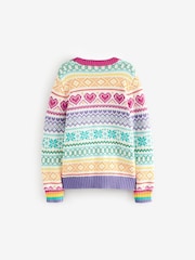 Little Bird by Jools Oliver Multi Pastel 100% Cotton Christmas Fairisle Pattern Knitted Jumper - Image 4 of 8